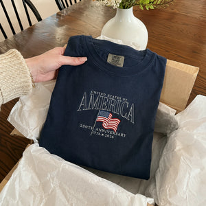 USA 250th Anniversary T-Shirt - Embroidered Patriotic Vintage Style