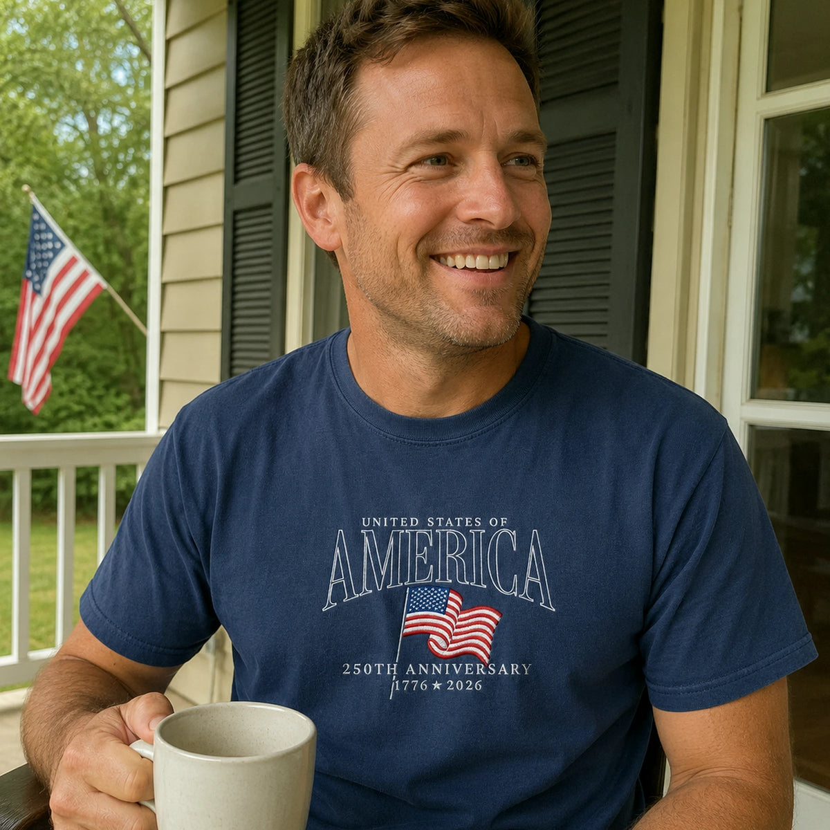 USA 250th Anniversary T-Shirt - Embroidered Patriotic Vintage Style
