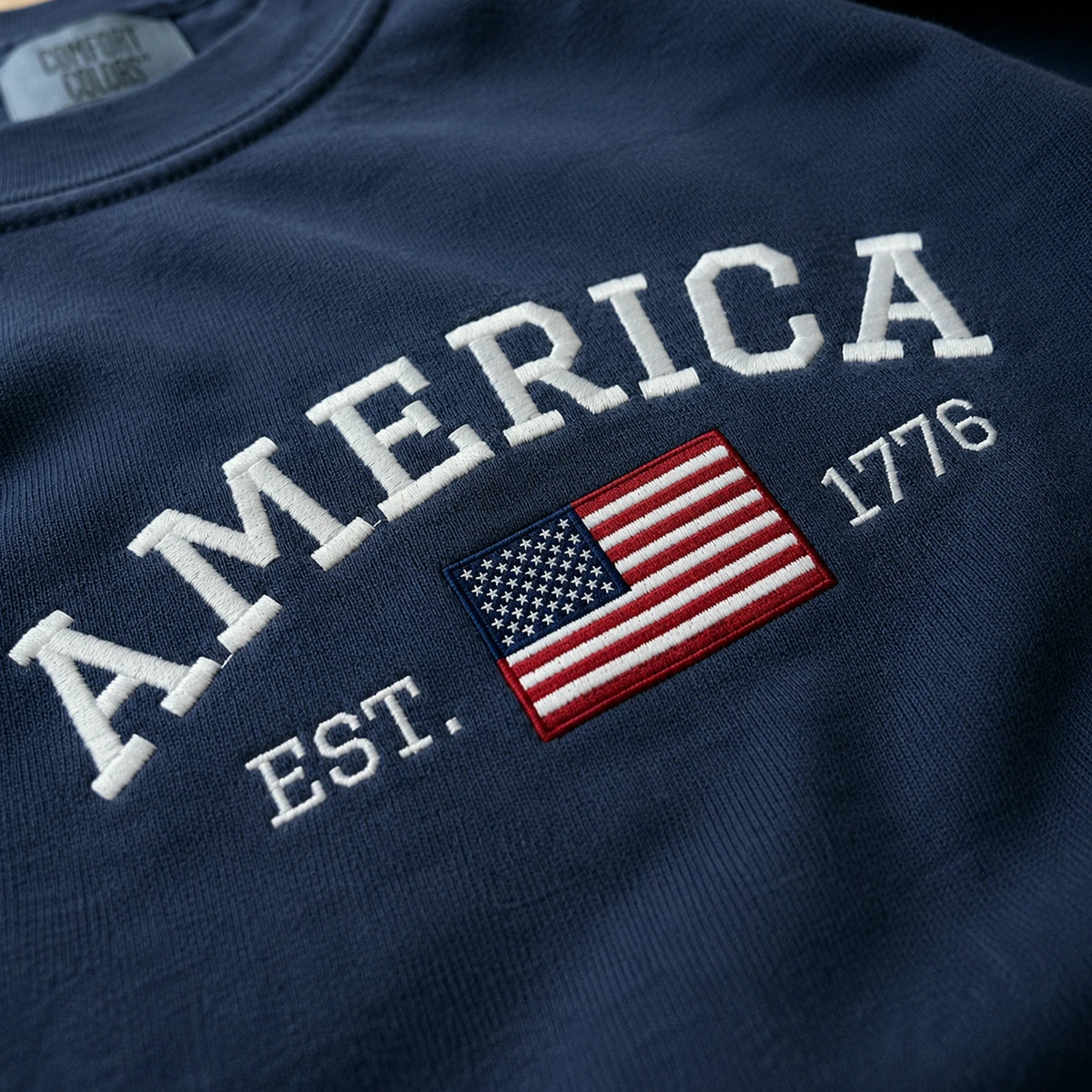America EST 1776 Embroidered T-Shirt, 250th Anniversary USA Independence Day Tee