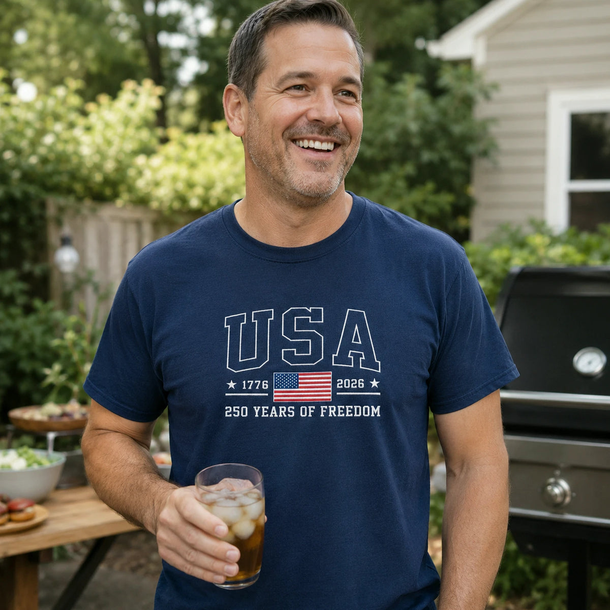 American Flag 1776 2026 Embroidered T-Shirt, 250 Years of Freedom Patriotic Comfort Colors Tee