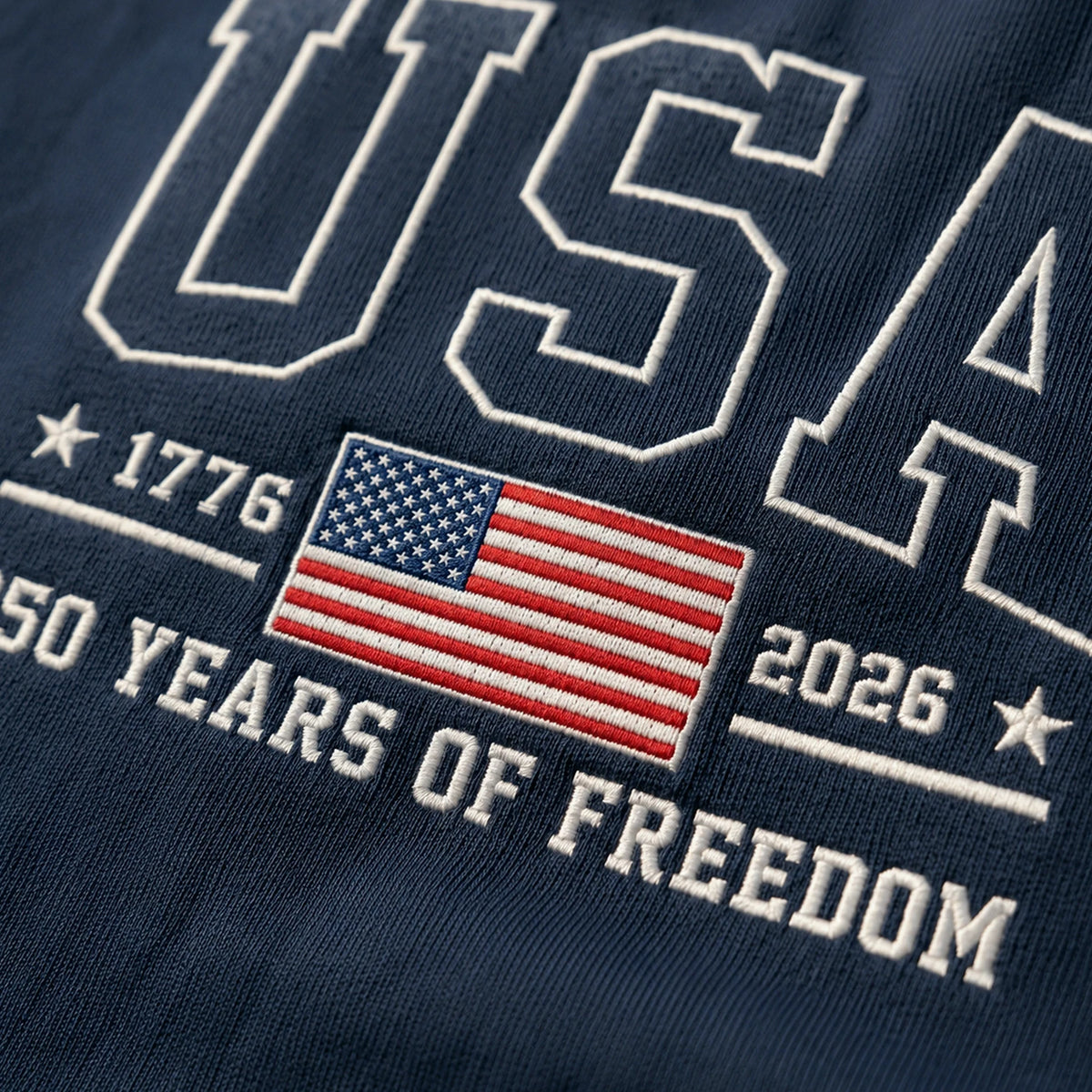American Flag 1776 2026 Embroidered T-Shirt, 250 Years of Freedom Patriotic Comfort Colors Tee