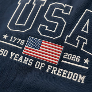 American Flag 1776 2026 Embroidered T-Shirt, 250 Years of Freedom Patriotic Comfort Colors Tee