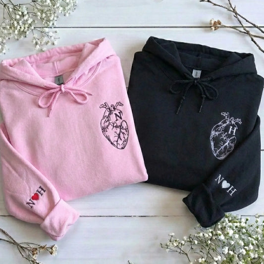 Anatomical Heart Sweatshirt or Hoodie, Custom Embroidered Gift for Couple Gifts Valentines