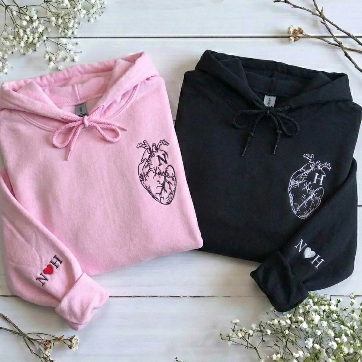 Anatomical Heart Sweatshirt or Hoodie, Custom Embroidered Gift for Couple Gifts Valentines