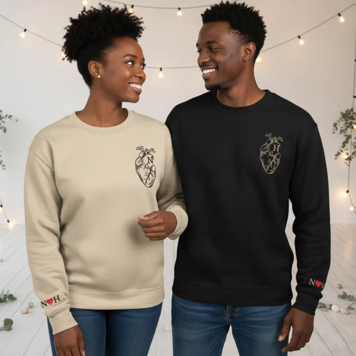 Anatomical Heart Sweatshirt or Hoodie, Custom Embroidered Gift for Couple Gifts Valentines