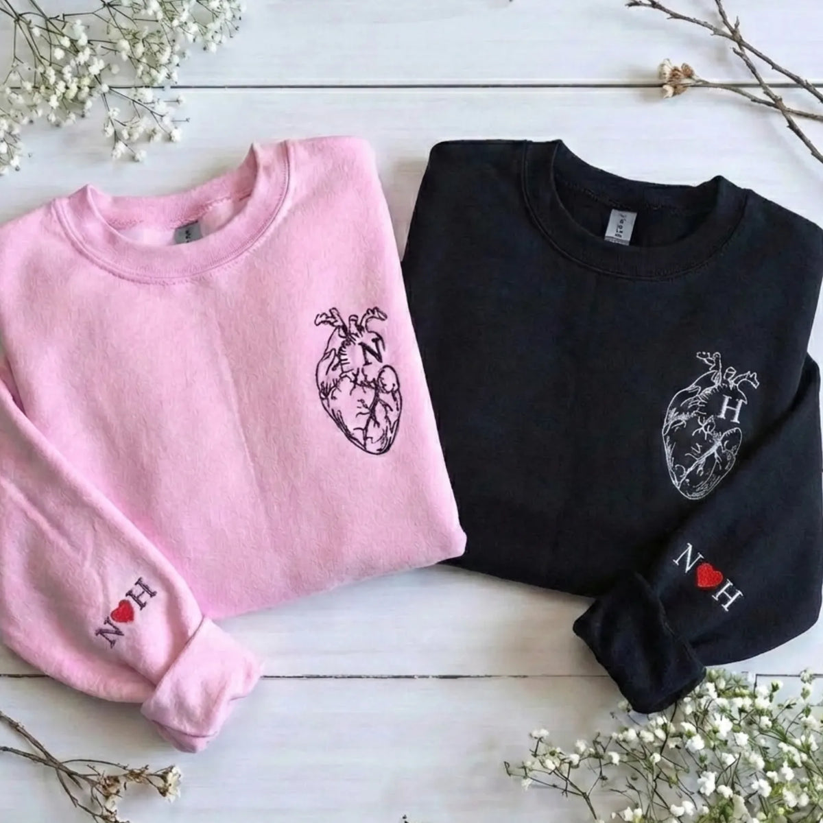 Anatomical Heart Sweatshirt or Hoodie, Custom Embroidered Gift for Couple Gifts Valentines