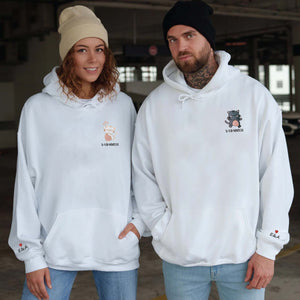 Anime Cat Matching Couple Hoodie, Embroidered Custom On Sleeve, Luxury Gifts For Couples