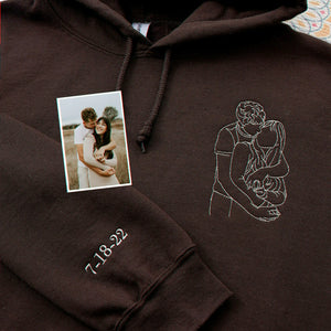 Black couple hoodie made from photo and special date, designed as a sweet anniversary gift for partner