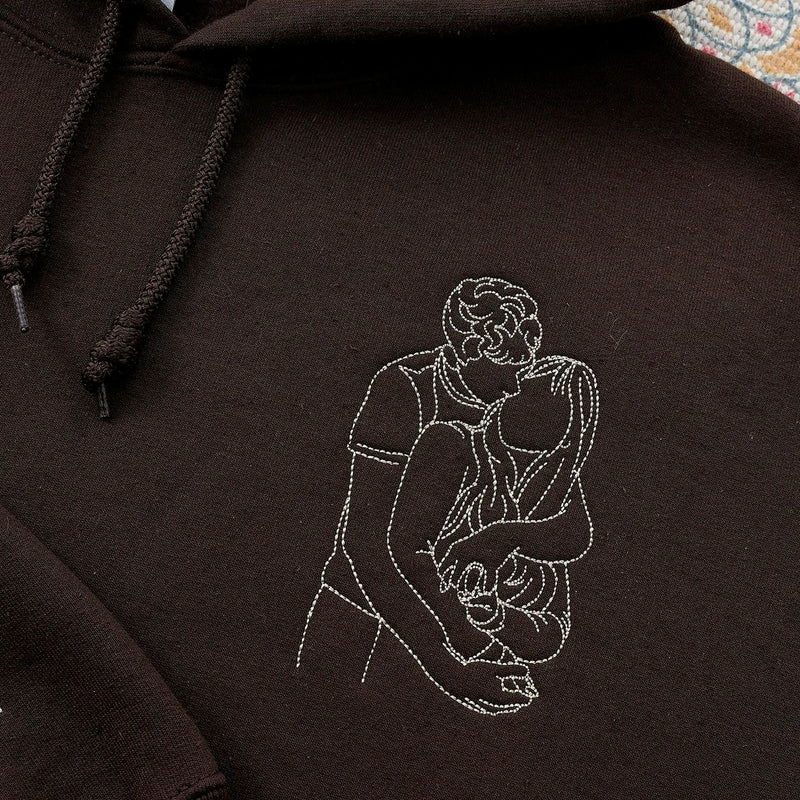 Custom Couple Photo Embroidered Hoodie with Anniversary Date on Sleeve, Anniversary Gift for Him or Her