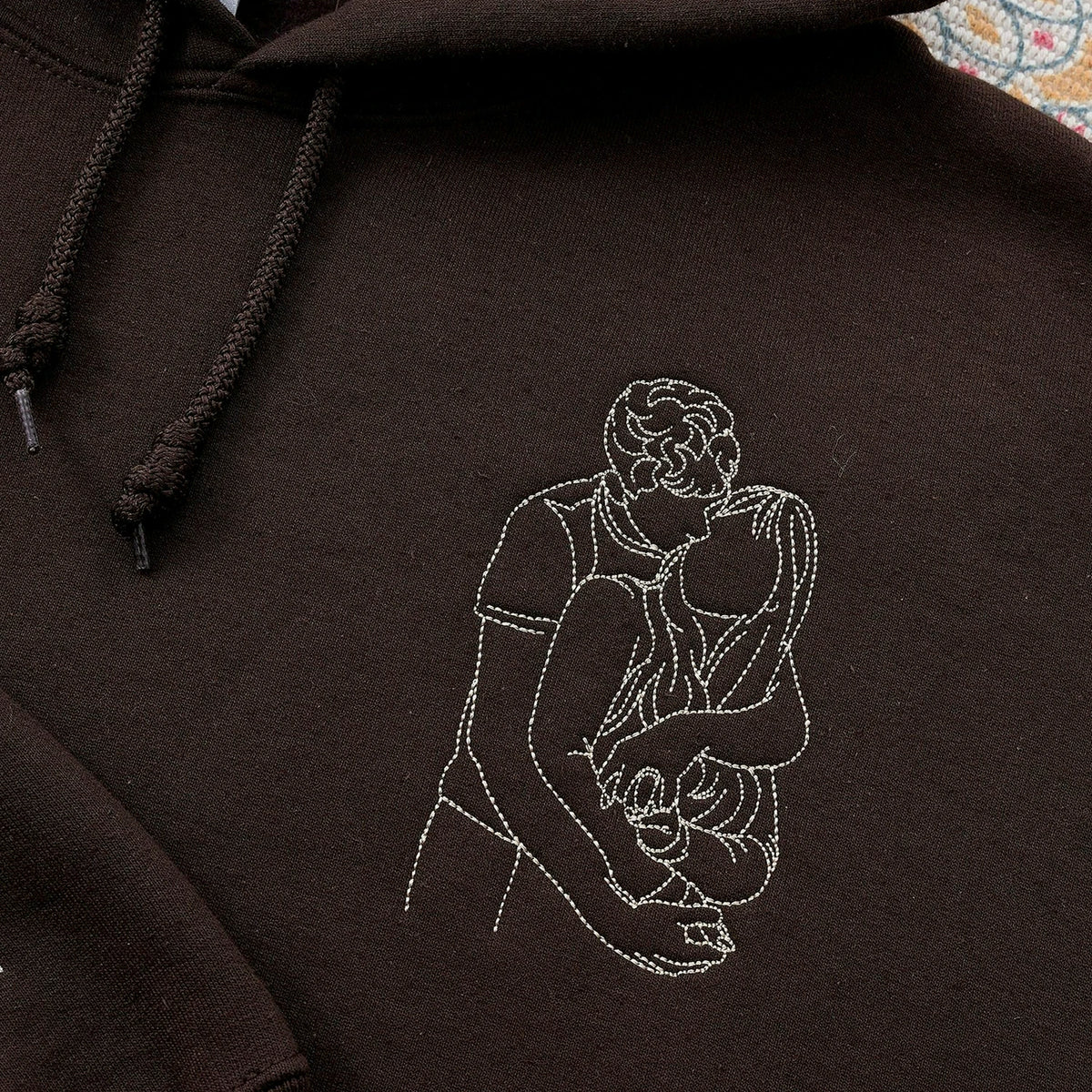 Custom Couple Photo Embroidered Hoodie with Anniversary Date on Sleeve, Anniversary Gift for Him or Her