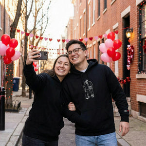 Custom Couple Photo Embroidered Hoodie with Anniversary Date on Sleeve, Anniversary Gift for Him or Her