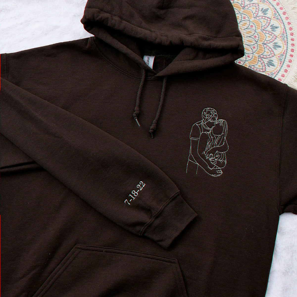 Custom Couple Photo Embroidered Hoodie with Anniversary Date on Sleeve, Anniversary Gift for Him or Her