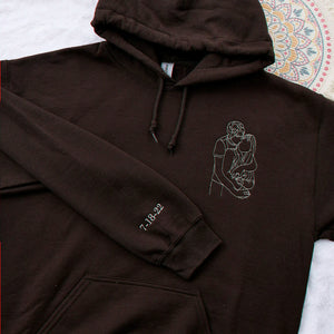 Custom Couple Photo Embroidered Hoodie with Anniversary Date on Sleeve, Anniversary Gift for Him or Her