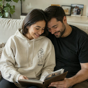 Custom Embroidered Photo Portrait Couple Hoodie or Sweatshirt, Personalized Gift for Him Her