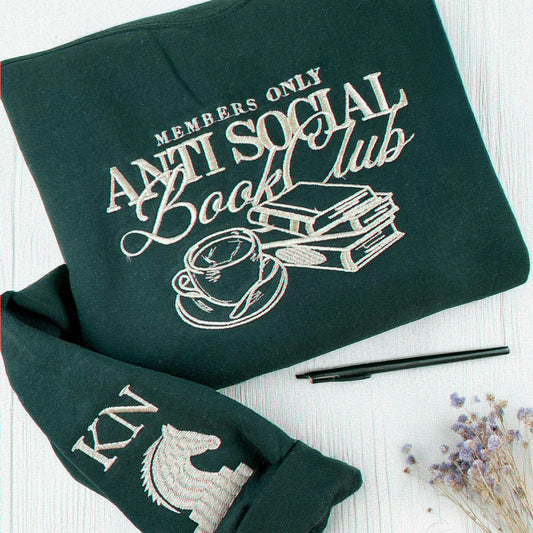 Forest Green Anti Socical Book Club Sweatshirt, Gift for Book Lover