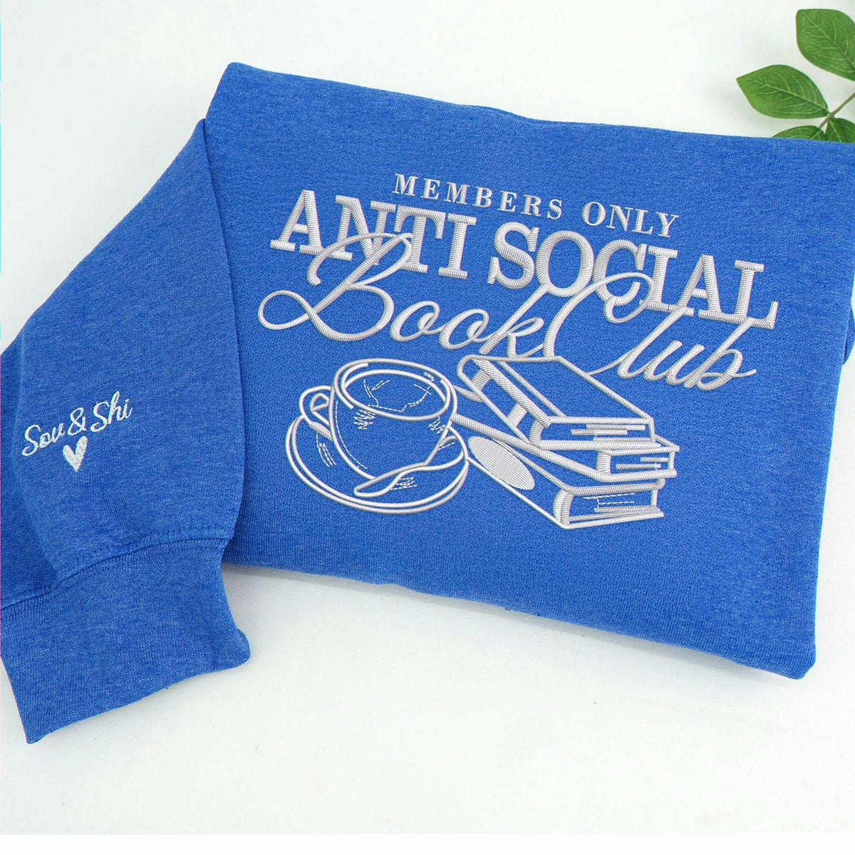 Embroidered Anti Social Book Club Sweatshirt - Personalized Sleeve, Bookish Gift