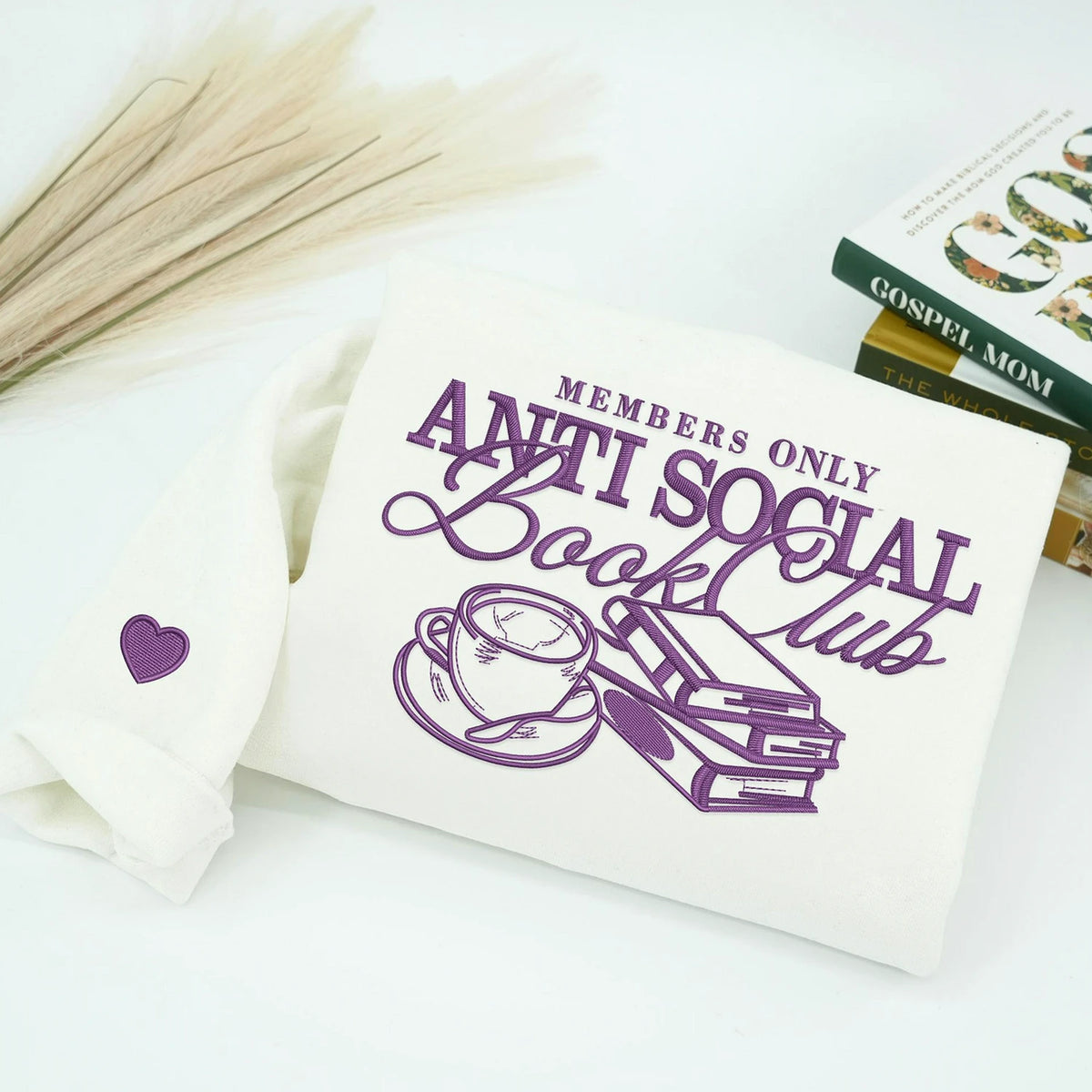 Embroidered Anti Social Book Club Sweatshirt - Personalized Sleeve, Bookish Gift