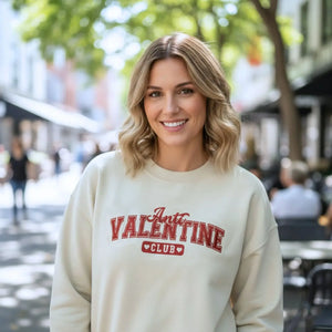 Embroidered Anti Valentine Club hoodie with custom sleeve text for self love