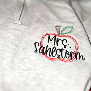 Personalized Apple Teacher Quarter Zip Sweatshirt, Custom Name or Title Pullover for Preschool, Daycare, Coworker Gift