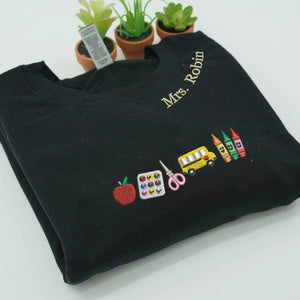 Personalized Apple Teacher with Name Sweatshirt or Hoodie, Embroidered Gift for New Teacher, Daycare, Coworker Appreciation Week