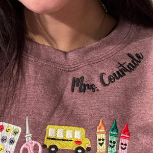 Personalized Apple Teacher with Name Sweatshirt or Hoodie, Embroidered Gift for New Teacher, Daycare, Coworker Appreciation Week