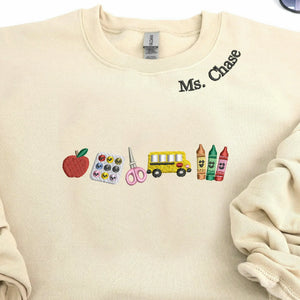 Personalized Apple Teacher with Name Sweatshirt or Hoodie, Embroidered Gift for New Teacher, Daycare, Coworker Appreciation Week