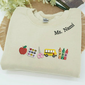 Personalized Apple Teacher with Name Sweatshirt or Hoodie, Embroidered Gift for New Teacher, Daycare, Coworker Appreciation Week