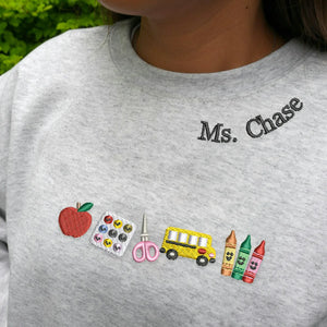 Personalized Apple Teacher with Name Sweatshirt or Hoodie, Embroidered Gift for New Teacher, Daycare, Coworker Appreciation Week