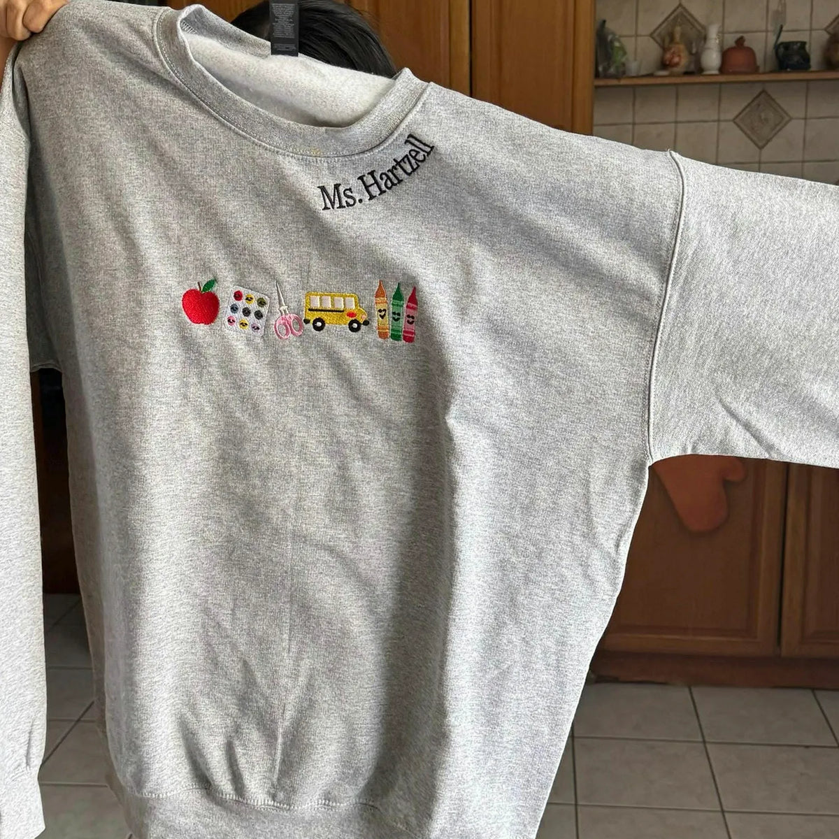 Personalized Apple Teacher with Name Sweatshirt or Hoodie, Embroidered Gift for New Teacher, Daycare, Coworker Appreciation Week