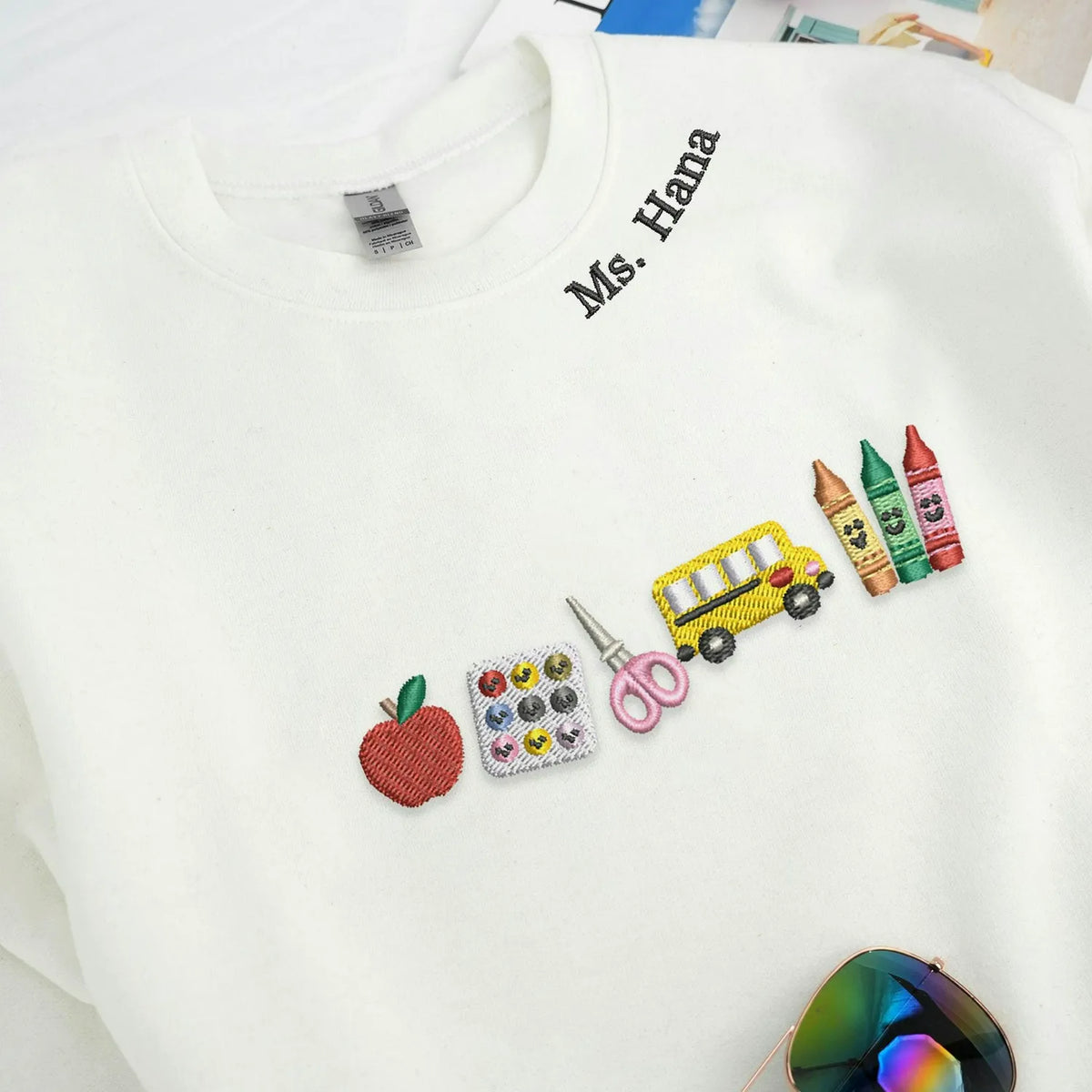 Personalized Apple Teacher with Name Sweatshirt or Hoodie, Embroidered Gift for New Teacher, Daycare, Coworker Appreciation Week