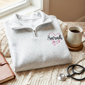 Personalized Name & Title Nurse Quarter Zip, Embroidered Nursing Pullover, RN LPN CNA Gift, Nurse Week Gift