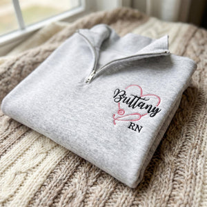 Personalized Name & Title Nurse Quarter Zip, Embroidered Nursing Pullover, RN LPN CNA Gift, Nurse Week Gift