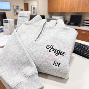 Personalized Name & Title Nurse Quarter Zip, Embroidered Nursing Pullover, RN LPN CNA Gift, Nurse Week Gift