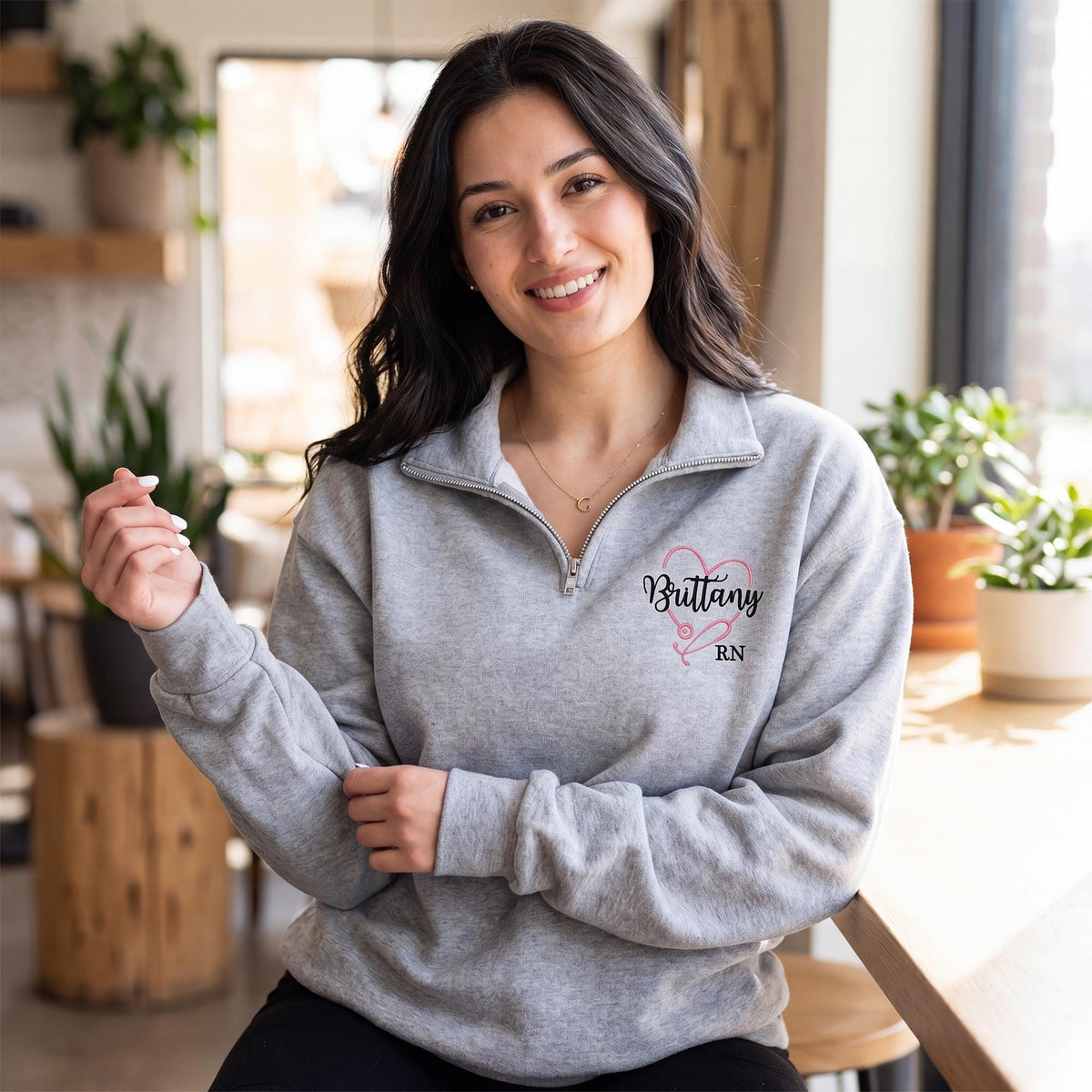 Personalized Name & Title Nurse Quarter Zip, Embroidered Nursing Pullover, RN LPN CNA Gift, Nurse Week Gift