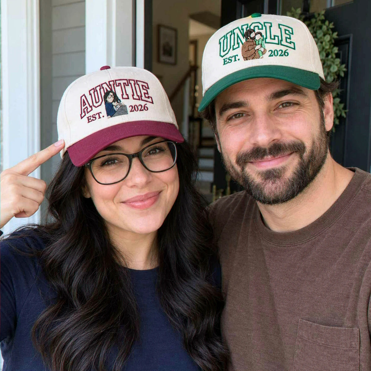 Custom Auntie and Uncle Portrait Snapback Hat, Embroidered from Photo Baseball Cap, Aunt and Uncle Gifts