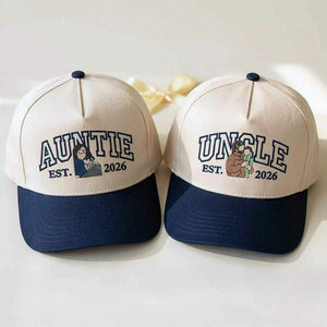 Custom Auntie and Uncle Portrait Snapback Hat, Embroidered from Photo Baseball Cap, Aunt and Uncle Gifts