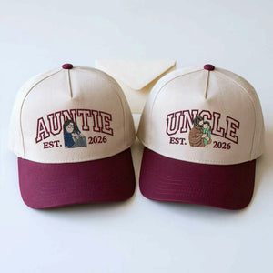 Custom Auntie and Uncle Portrait Snapback Hat, Embroidered from Photo Baseball Cap, Aunt and Uncle Gifts