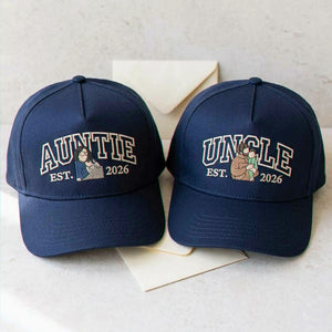 Custom Auntie and Uncle Portrait Snapback Hat, Embroidered from Photo Baseball Cap, Aunt and Uncle Gifts