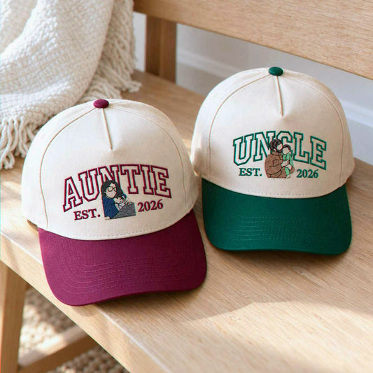 Custom Auntie and Uncle Portrait Snapback Hat, Embroidered from Photo Baseball Cap, Aunt and Uncle Gifts