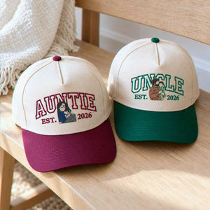 Custom Auntie and Uncle Portrait Snapback Hat, Embroidered from Photo Baseball Cap, Aunt and Uncle Gifts