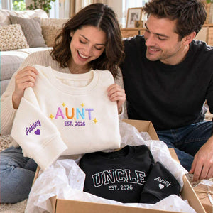 Matching Aunt and Uncle Sweatshirtsm Custom Embroidered Kid Name Crewneck, Gifts For Auntie and Uncle