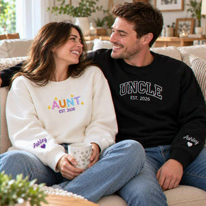 Matching Aunt and Uncle Sweatshirtsm Custom Embroidered Kid Name Crewneck, Gifts For Auntie and Uncle