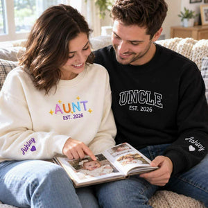 Matching Aunt and Uncle Sweatshirtsm Custom Embroidered Kid Name Crewneck, Gifts For Auntie and Uncle