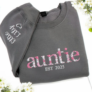 Personalized Floral Auntie EST Embroidered Sweatshirt - Birthday Auntie Gift
