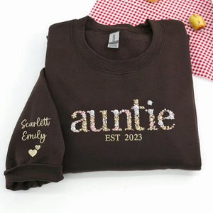 Personalized Floral Auntie EST Embroidered Sweatshirt - Birthday Auntie Gift