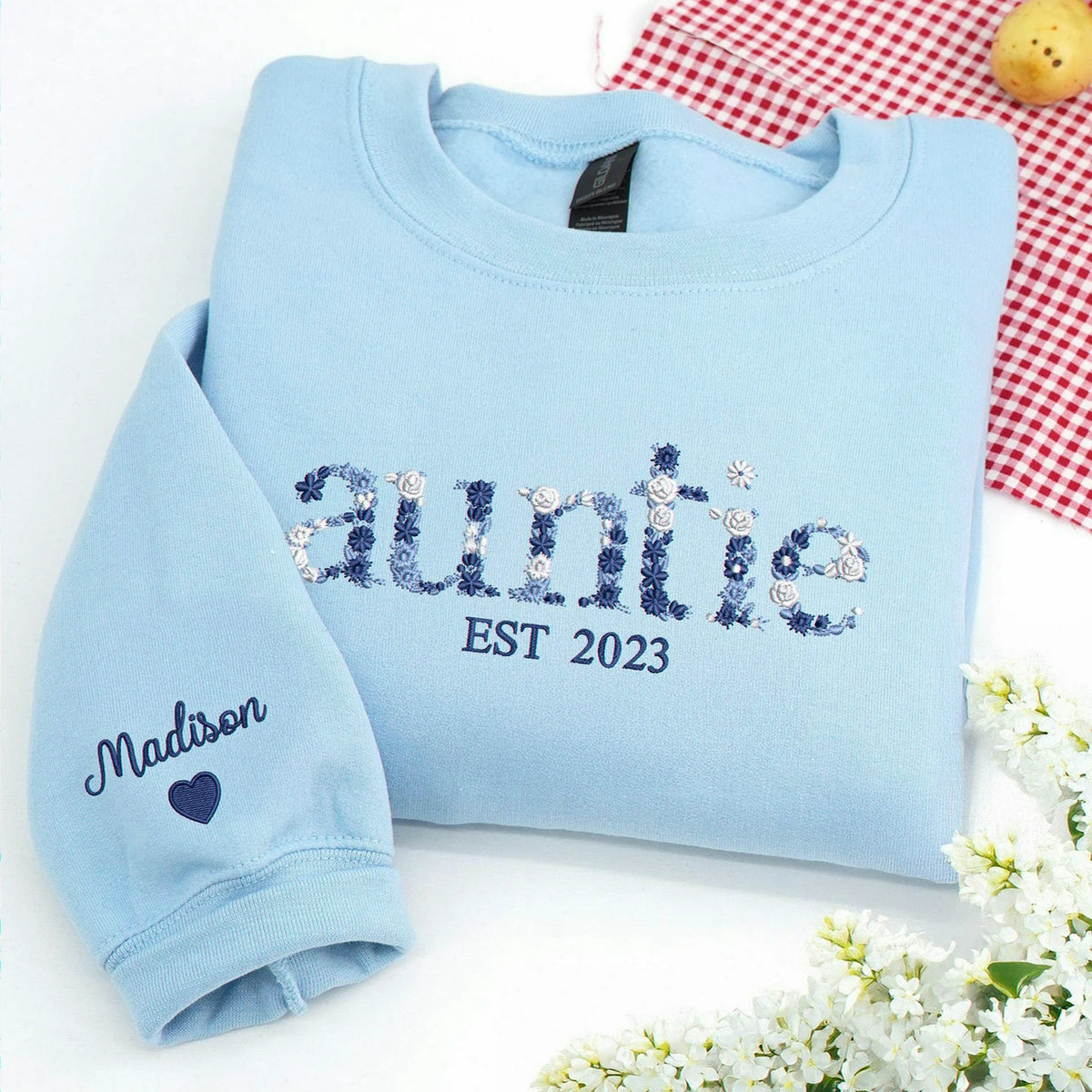 Personalized Floral Auntie EST Embroidered Sweatshirt - Birthday Auntie Gift