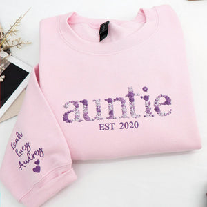 Personalized Floral Auntie EST Embroidered Sweatshirt - Birthday Auntie Gift