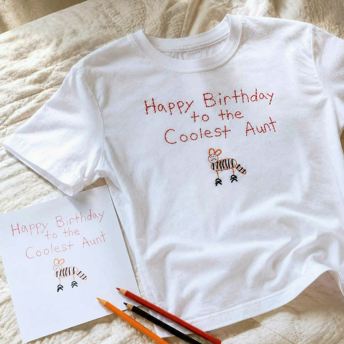 Custom Kids Drawing for Aunt Birthday T-Shirt, Embroidered Drawing from Photo Gift For Aunt from Niece