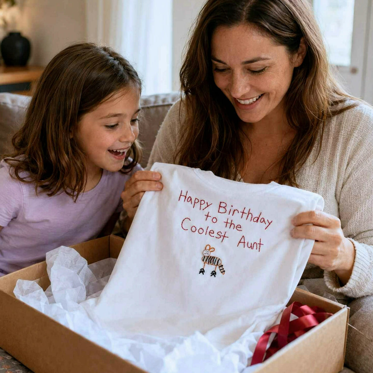 Custom Kids Drawing for Aunt Birthday T-Shirt, Embroidered Drawing from Photo Gift For Aunt from Niece