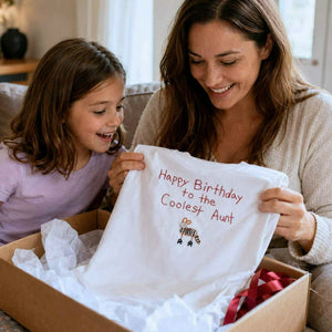 Custom Kids Drawing for Aunt Birthday T-Shirt, Embroidered Drawing from Photo Gift For Aunt from Niece